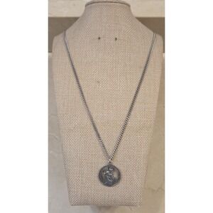 Vintage Sterling Silver St. Christopher Medallion On 24" Sterling Curb Chain